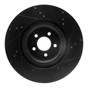 Ford Mustang Brake Rotor (1) - Front Left - R1 Concepts - Drilled & Slotted - Black - `15-`23